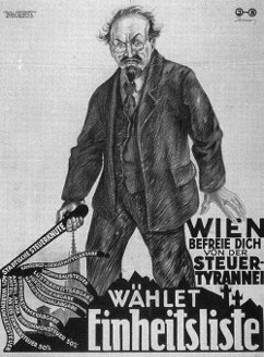 Der "Architekt" der Steuerpolitik des "Roten Wien" war Finanzstadtrat Hugo Breitner, einer der Gründer der Freien Gewerkschaft der Bankangestellten. Die Opposition machte ihn zu ihrer bevorzugten Zielscheibe, antisemitische Untergriffe inklusive.