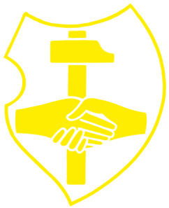 Die Mitglieder aller Arbeiterbildungsvereine des Kaiserreichs, die mit dem Wiener Bildungsverein verbunden waren, trugen dieses weiß-gelbe Abzeichen. Der Hammer symbolisiert die ArbeiterInnenschaft, der Handschlag ist das Symbol der Solidarität.