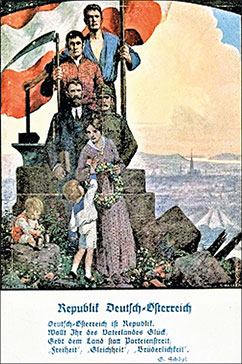 Historische Postkarte mit zentralen Botschaften der Republik-Proklamation