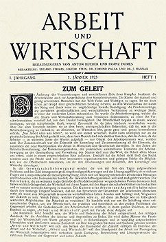 Arbeit und Wirtschaft, erste Ausgabe 1923